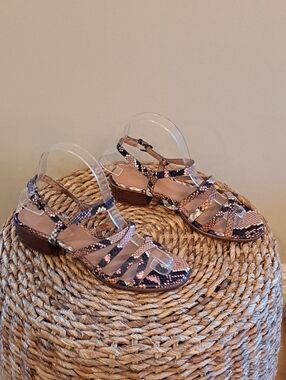 Madewell Womens Lori Pink Snakeskin Embossed Leather Strappy 1.5" Heel Sandals 7